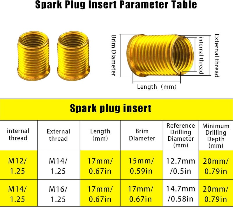 Flylin Spark Plug Thread Repair Tool Kit - Small Engine Gasoline Metal M14x1.25 Inserts and M16x1.25 Tap - Image 3